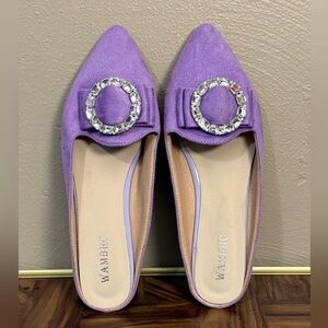 Women’s Purple Suede Rhinestone Crystal Slip On Mules Cushioned Size 9 WAMBHC